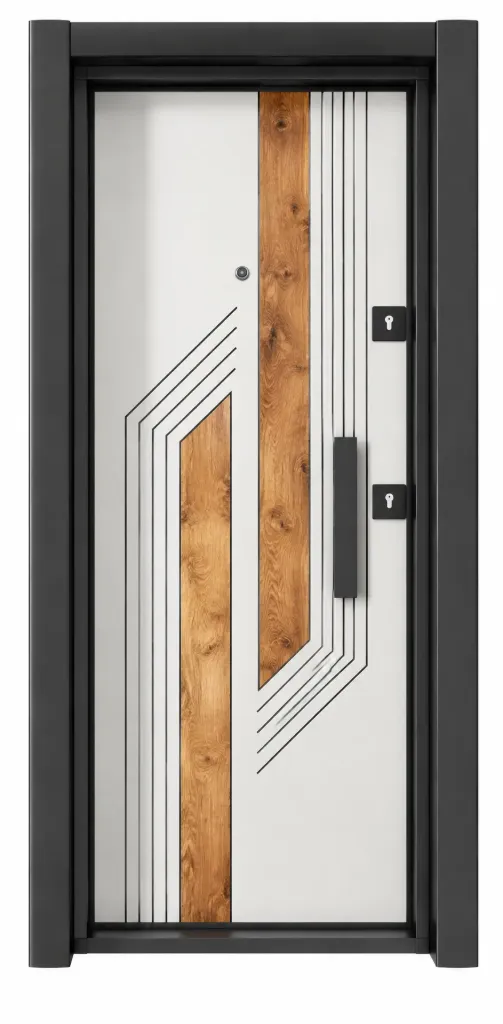 Laminox Series Black Framed Exterior Door with Wood-Look Accent