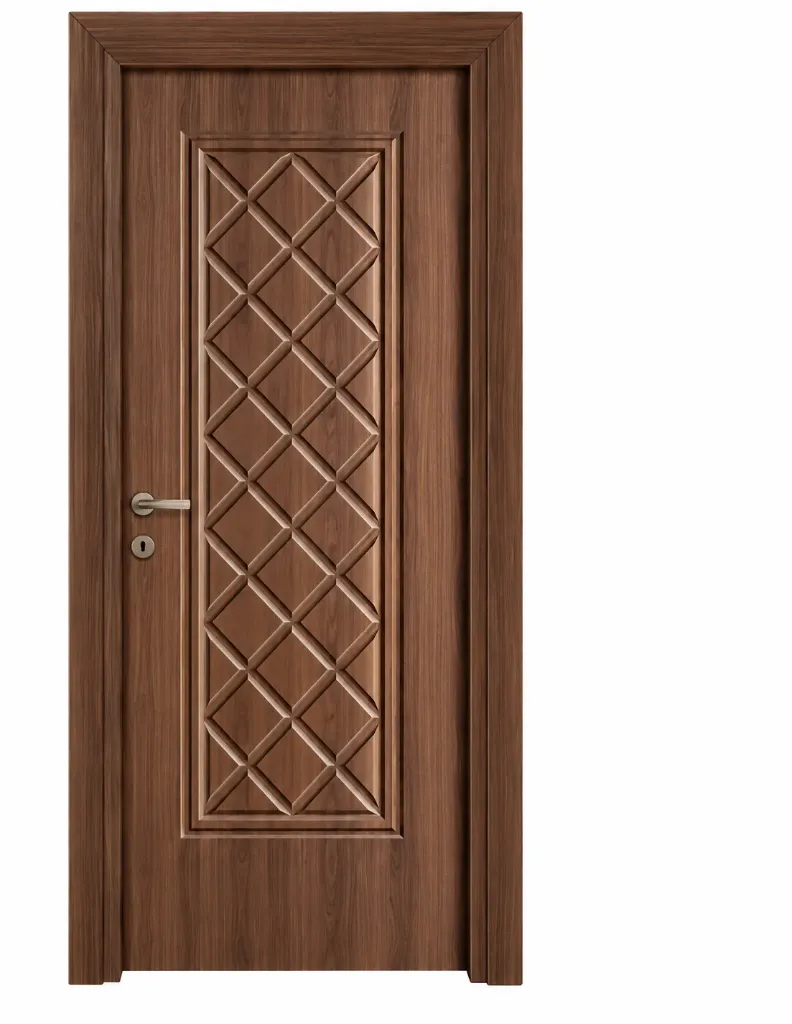 Antep Framed Brown Wood-Effect PVC Door with Diamond Panel (209x86, 10cm)