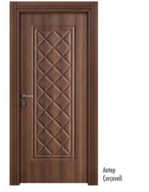 Antep Framed Brown Wood-Effect PVC Door with Diamond Panel (209x86, 10cm)