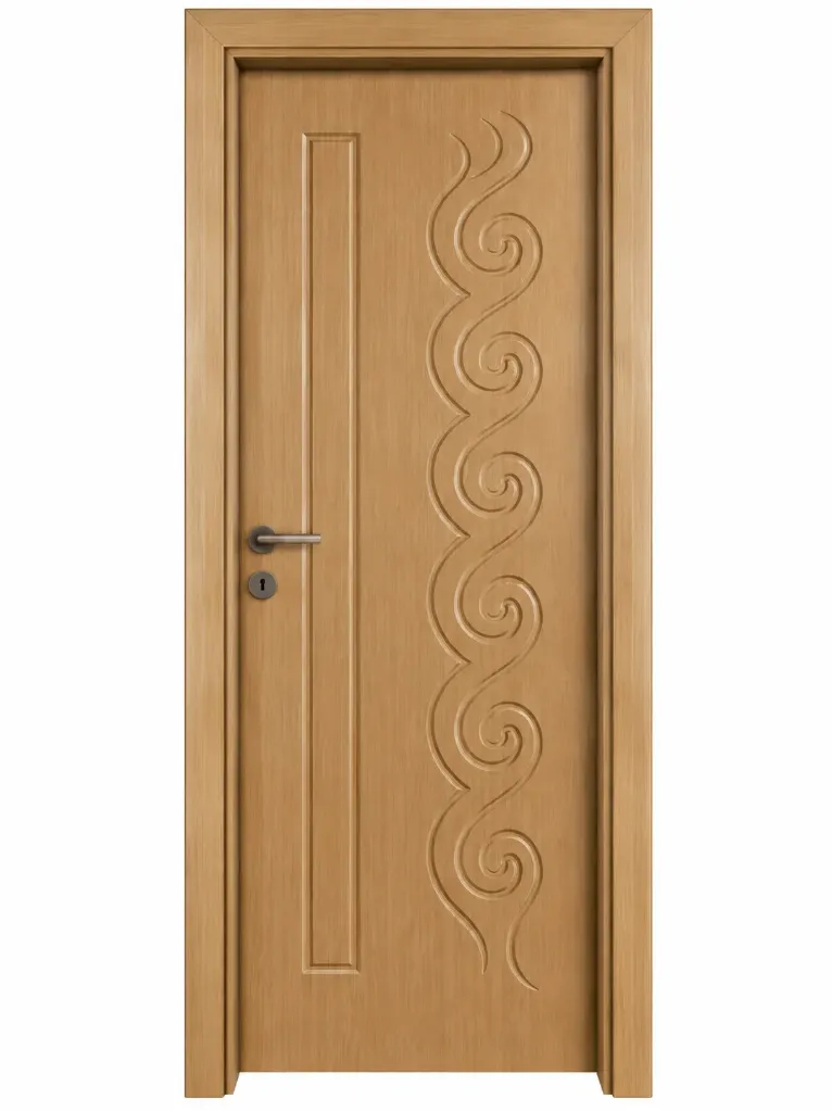 Okyanus Light Wood-Look PVC Interior Door with Raised Wave Panel (209x86, 10cm)