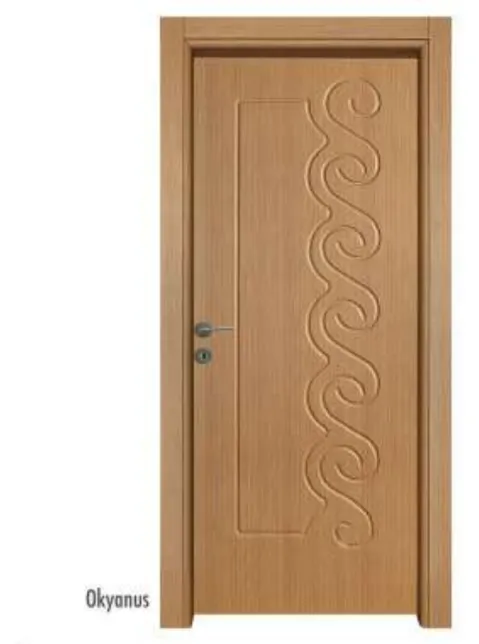 Porte intérieure PVC Okyanus aspect bois clair avec panneau à vague en relief (209x86, 10 cm)