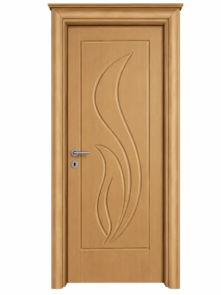 Porte PVC aspect bois Yaprak avec motif de feuille en relief (209x86, 10 cm)