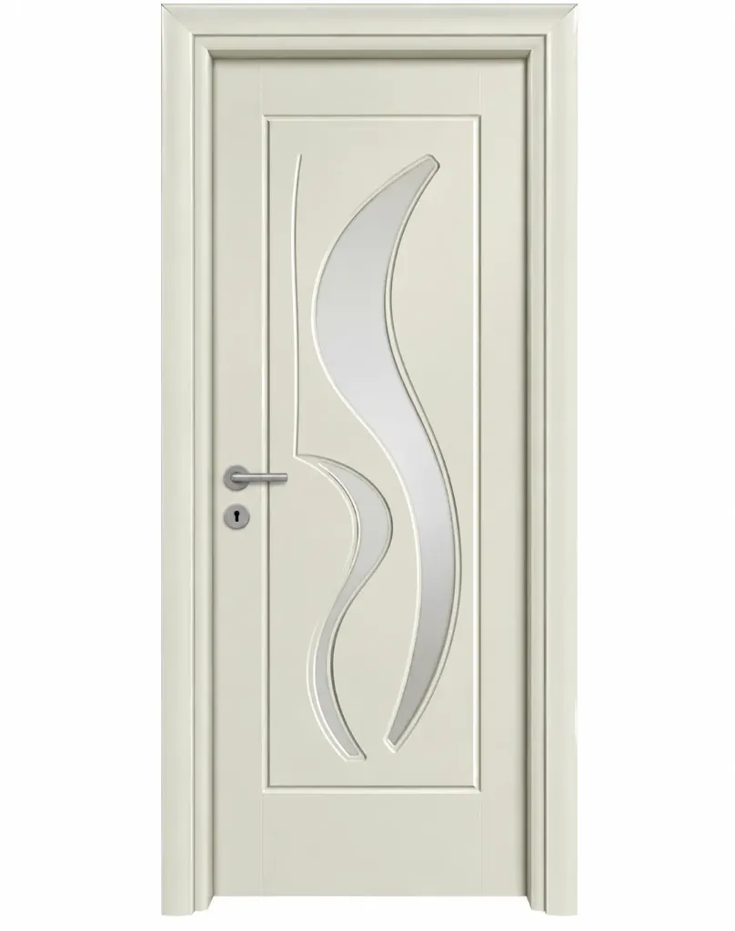 Yaprak Vitre Light Cream PVC Door with Leaf-Style Glass Insert (10cm)