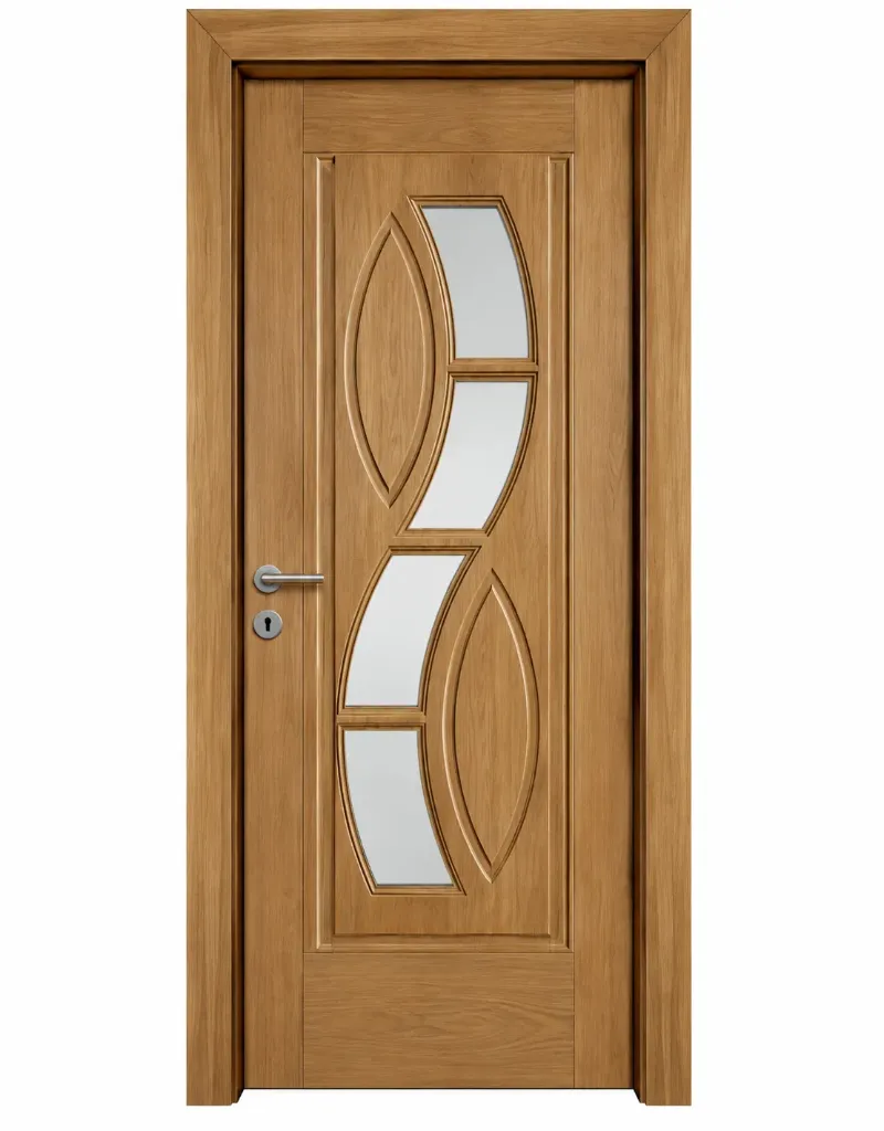Porte en PVC aspect bois brun avec bandeau vitré (10 cm)