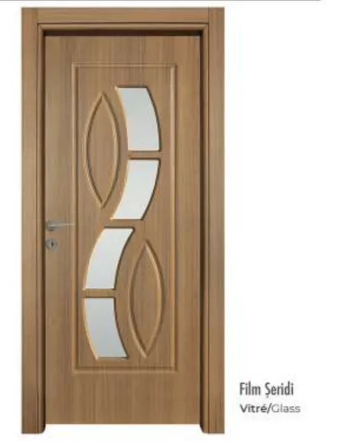 Porte en PVC aspect bois brun avec bandeau vitré (10 cm)