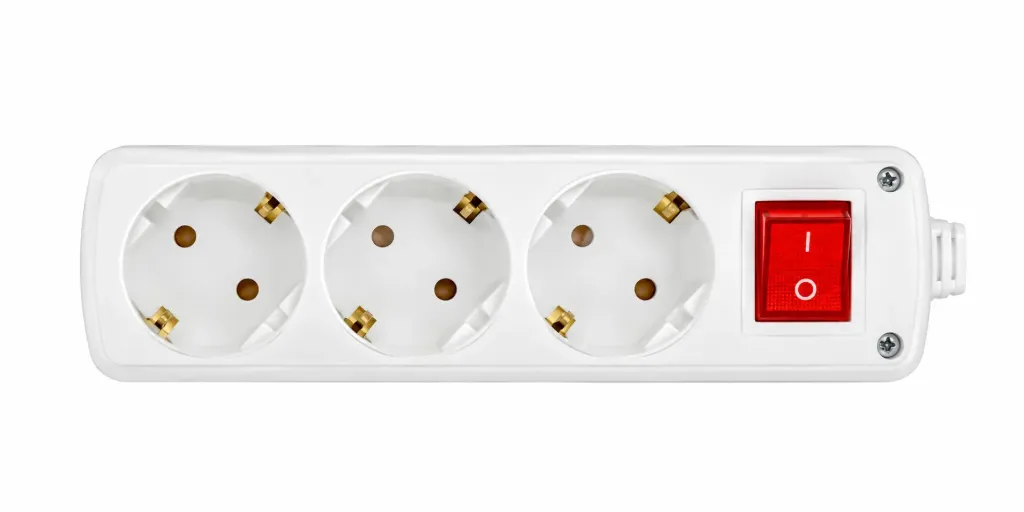 [917 02 00] White 3 Gang Unearthed Socket Outlet with Red Switch