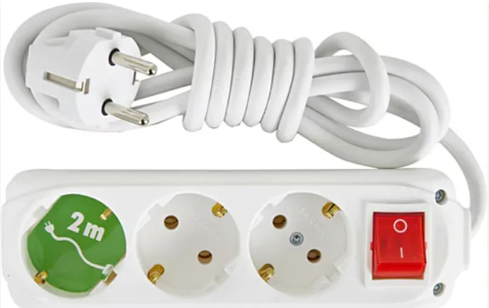 [9270202] White 3 Gang Unearthed Extension Socket with Red Switch and 2 m Cord