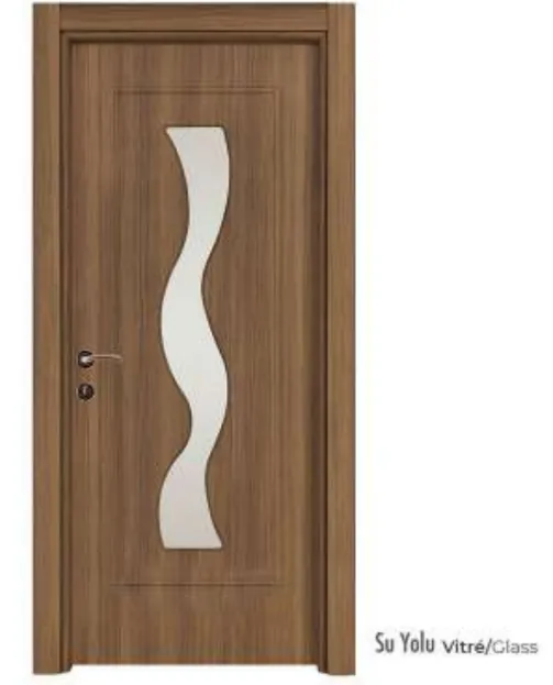 Porte intérieure en PVC Su Yolu aspect bois brun avec insert en verre ondulé (209x86, 10 cm)