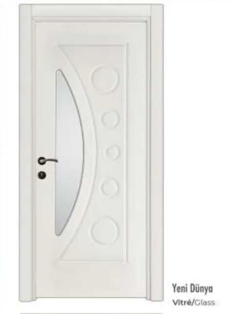 Porte intérieure en PVC blanc vitrifié Yeni Dünya avec panneau en verre incurvé (10 cm)