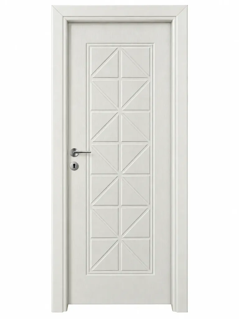 Porte PVC blanche moderne à losanges avec panneau géométrique en relief (10 cm)