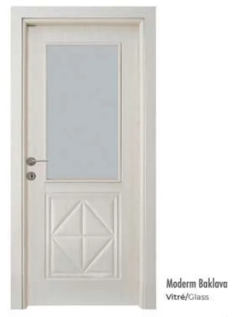 Modern Diamond Pattern White PVC Door with Glass Panel