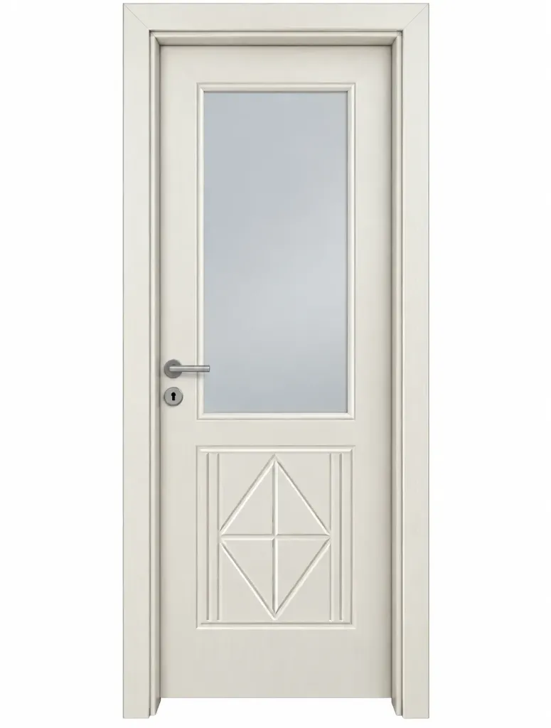 Modern Diamond Pattern White PVC Door with Glass Panel