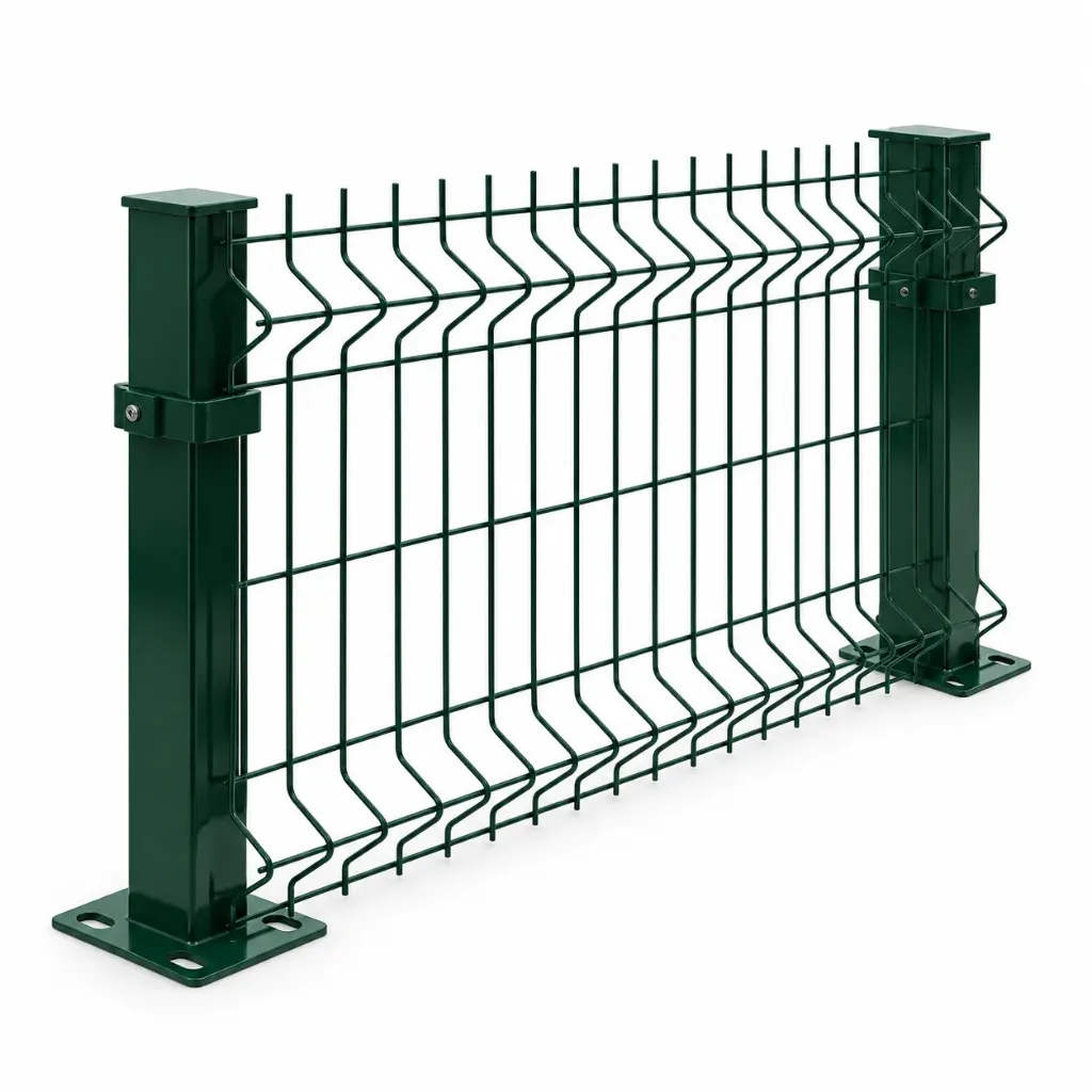 Ensemble de clôture à panneaux verts avec poteaux et plaques de base