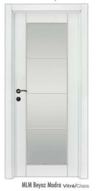 Porte intérieure Madra blanche en mélamine avec panneau central vitré (10 cm)