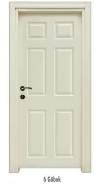 Porte à panneaux surélevés 6 panneaux blanc cassé avec poignée à levier (10 cm)