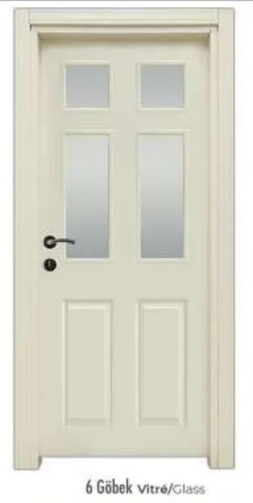 6-Panel Cream Interior Door with Glass Inserts (10cm)