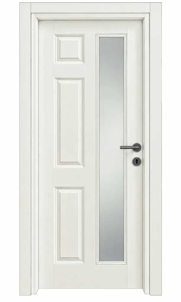 White 6-Panel Door with Vertical Glass Insert (10cm)
