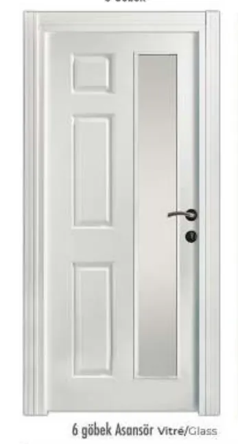 White 6-Panel Door with Vertical Glass Insert (10cm)