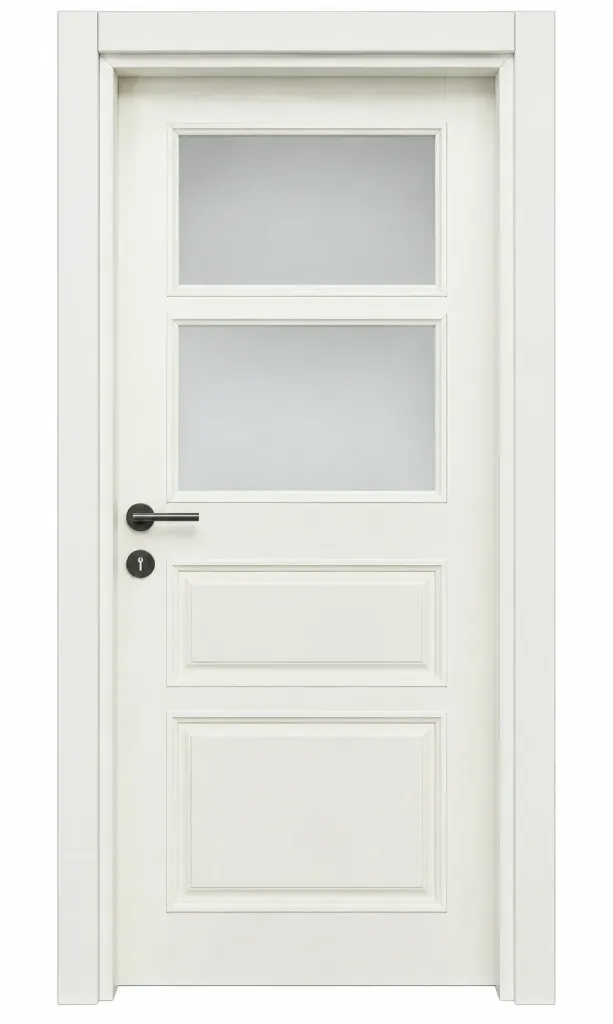 Porte intérieure à panneaux émaillée blanche Efes 2 avec sections vitrées