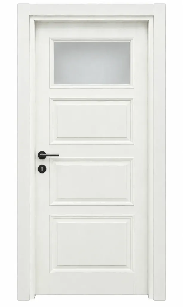 Efes Single Glass White Interior Panel Door with Rectangular Glass Insert (209x86, 10cm)