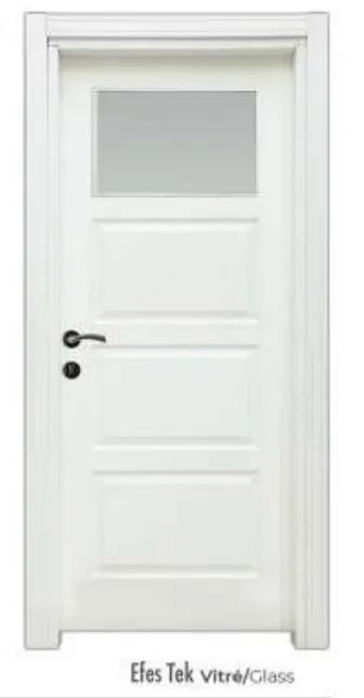 Efes Single Glass White Interior Panel Door with Rectangular Glass Insert (209x86, 10cm)