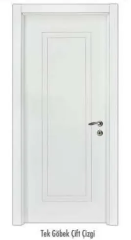 Porte laquée blanche avec panneau central unique et double lignes