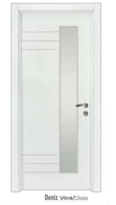 Porte intérieure laquée blanche Deniz avec panneau de verre vertical (209x86, 10 cm)