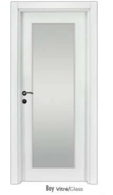 Porte intérieure laquée blanche avec panneau central en verre (10 cm)