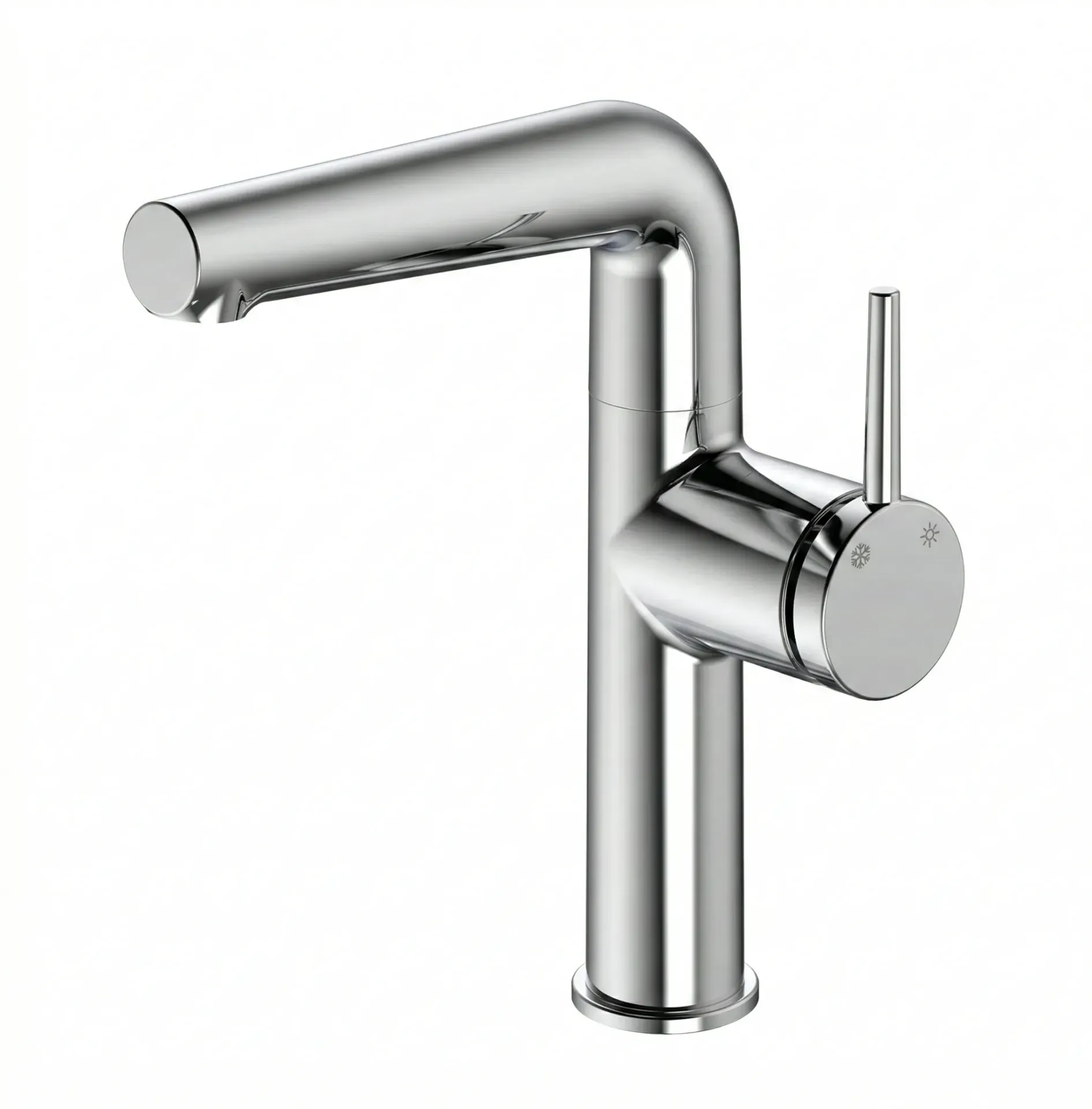 [MLE195-BN] Robinet de lavabo sur plan de travail haut Aduro aspect chrome avec bec tubulaire et levier à broche