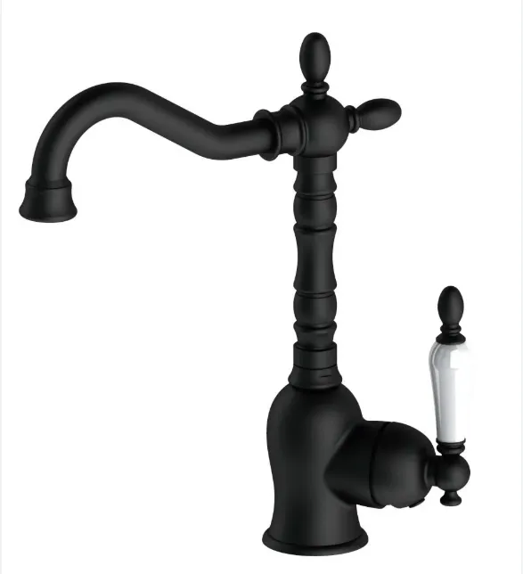 [MTL180-S] Robinet de lavabo monobloc rétro noir avec bec courbé et levier latéral