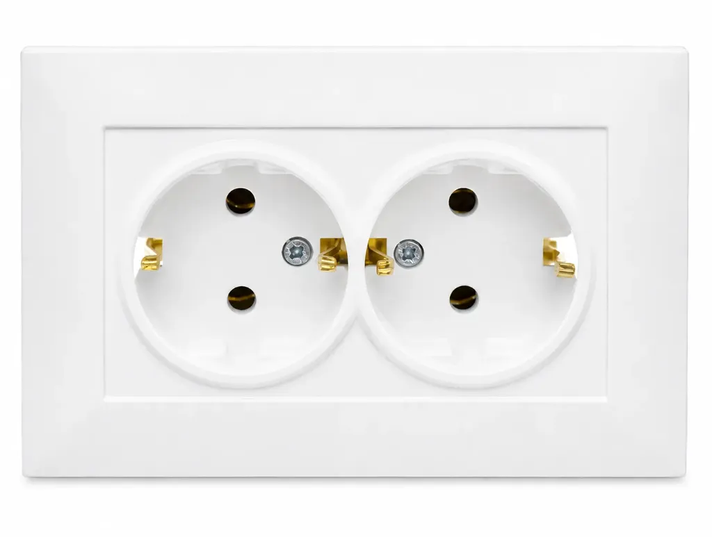 [93XX3202] White Double Electrical Socket with Rectangular Faceplate