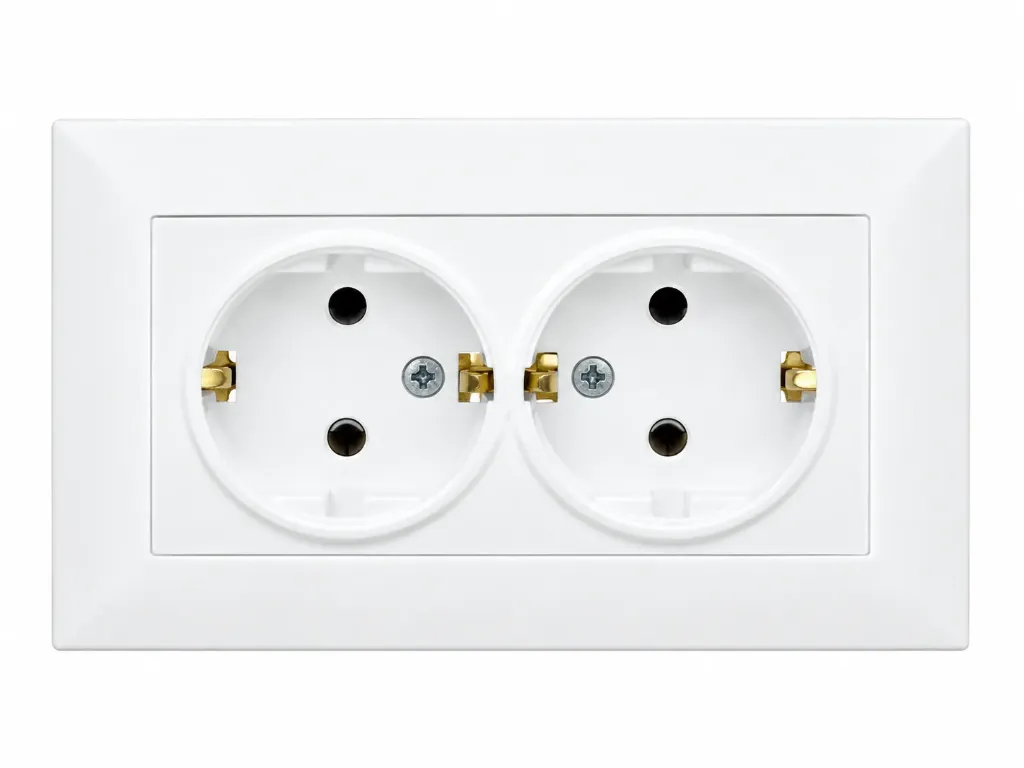 White Double Electrical Socket with Rectangular Faceplate