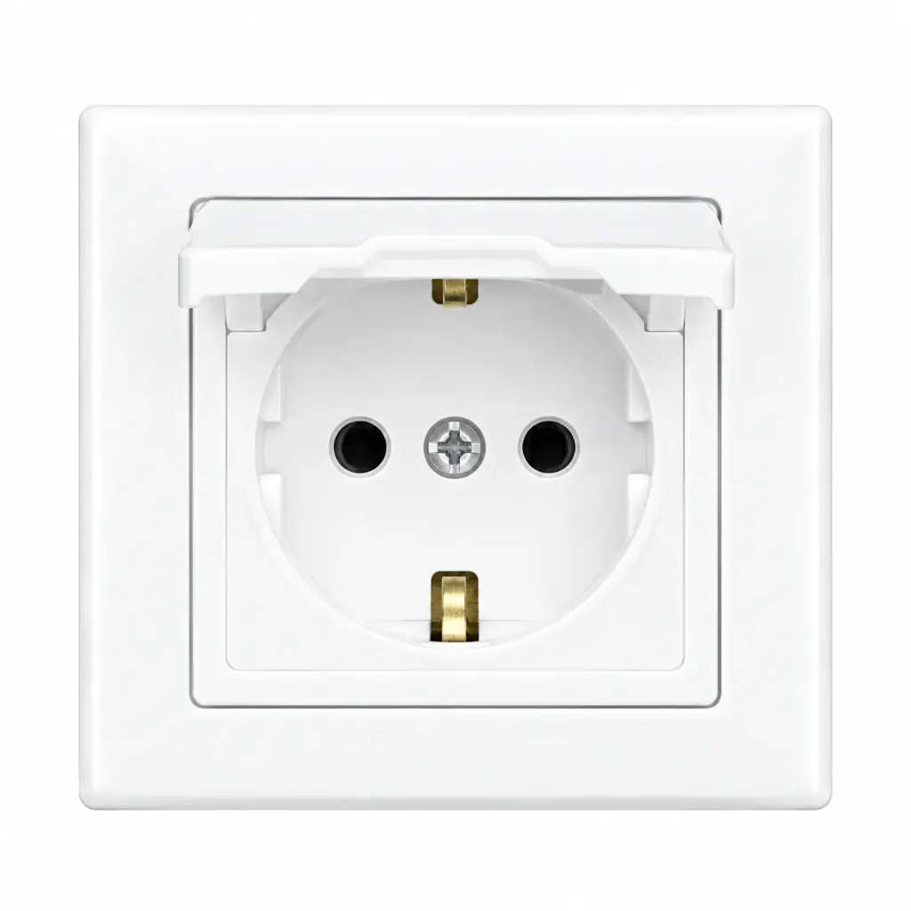[00XX2231] White Side-Earth Socket with Child Protection and Cover