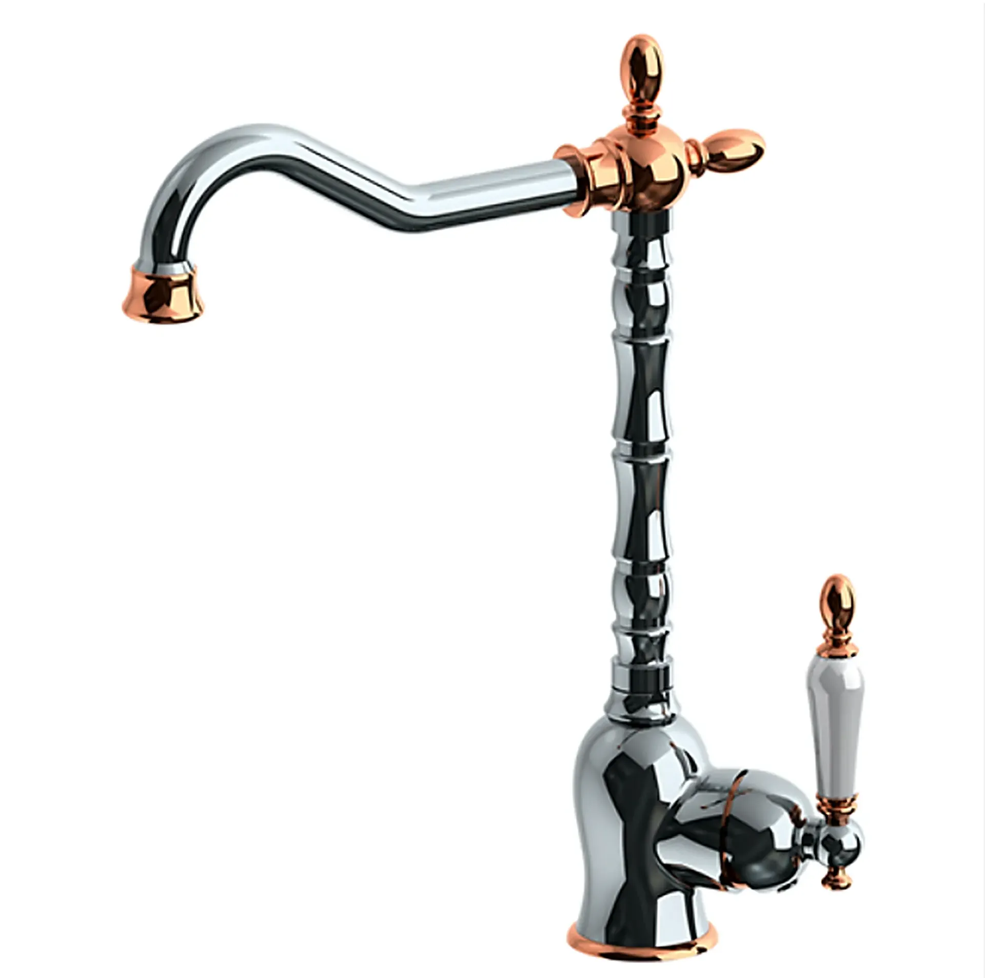 [MTE180-K-R] Robinet monobloc pour évier au look chrome et couleur cuivre style rétro avec bec courbé