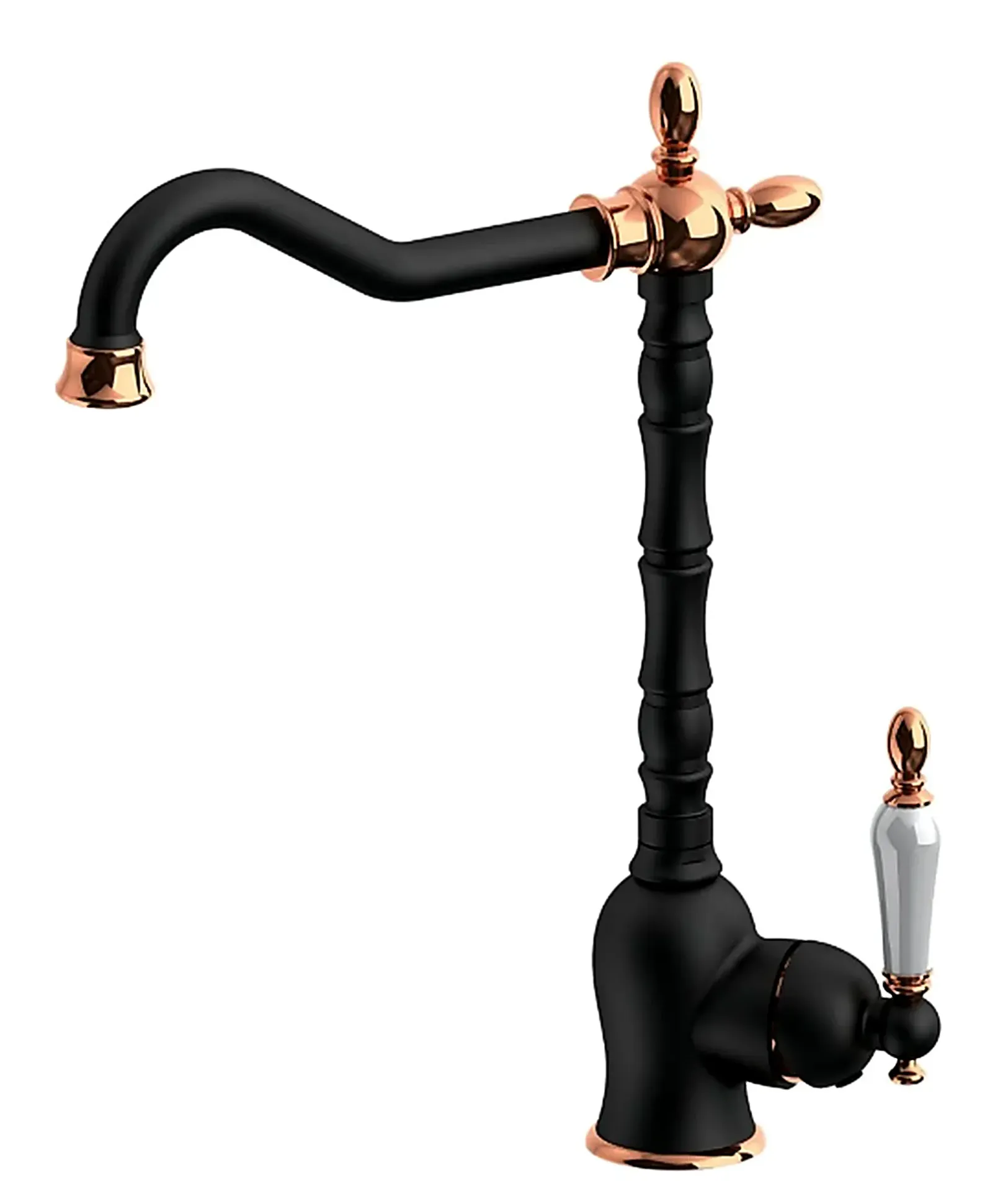 [MTE180-S-R] Robinet monobloc rétro noir et or rose avec bec courbé