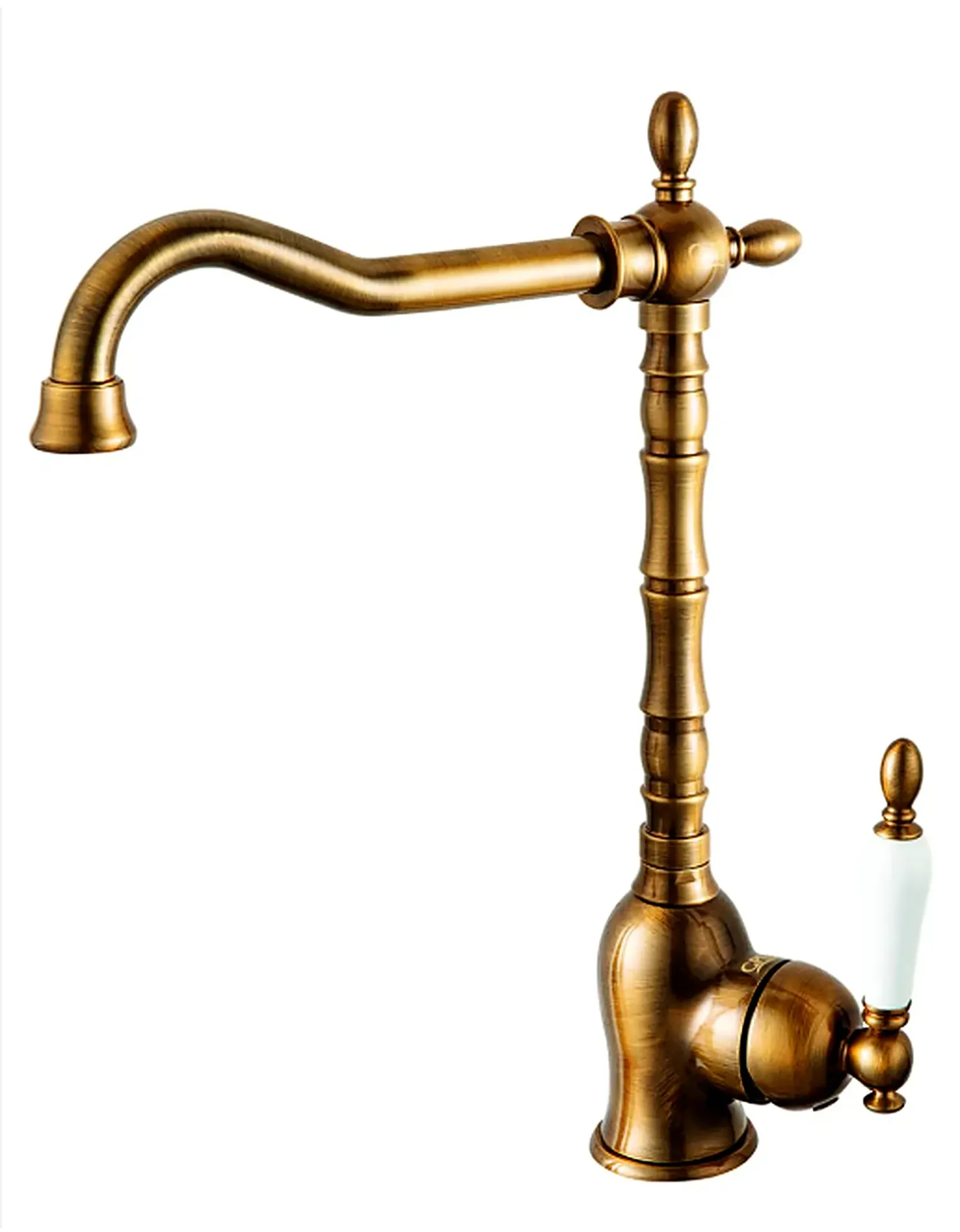 Antique Gold-Coloured Retro Monoblock Sink Faucet with High-Arc Curved Spout