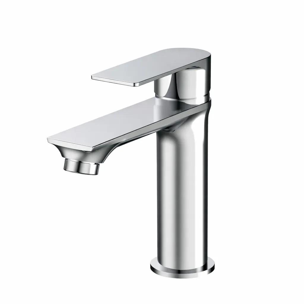 Provido Short Chrome-Look Flat Spout Basin Faucet with Single Lever