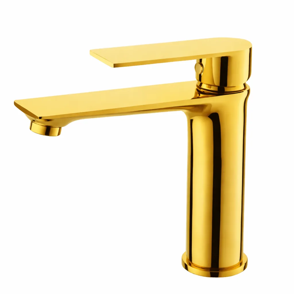 [MLB156-A] Robinet de lavabo à bec plat court Provido Gold à poignée unique