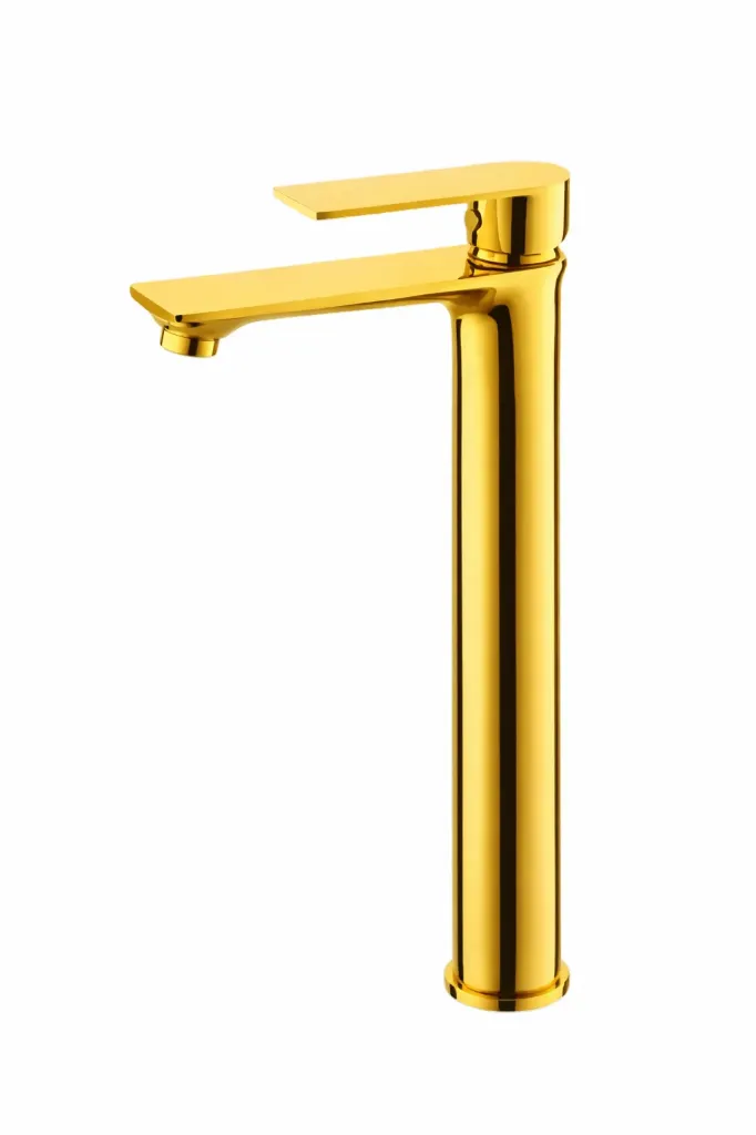 Provido Gold Tall Deck-Mounted Wash Basin Faucet with Flat Spout
