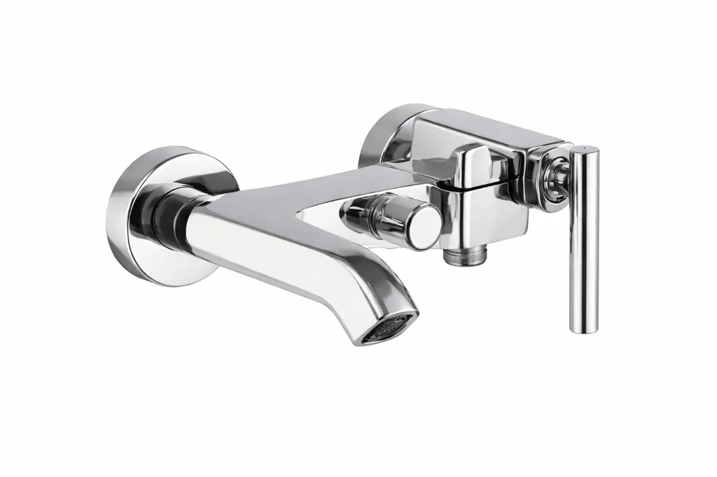 Frezia Chrome-Look Wall-Mounted Bathroom Faucet with Flat Spout and Lever Handle
