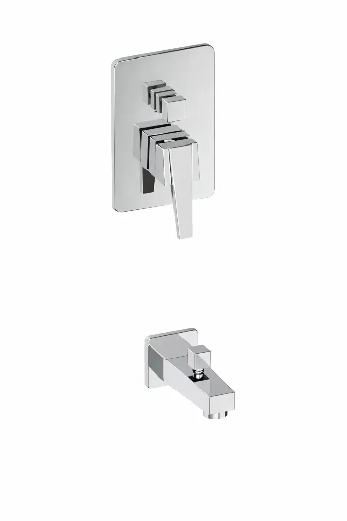[MTA85-C] Ritmo Chrome-Look Fully Concealed Cold-Start Bathroom Faucet Set with Rectangular Spout