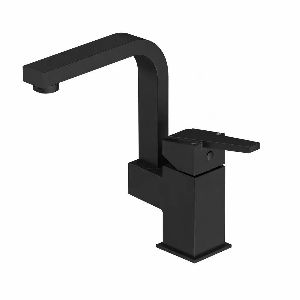 [MTL85-C-S] Robinet Monobloc Carré Noir Ritmo pour Lavabo avec Levier Unique, Démarrage à Froid