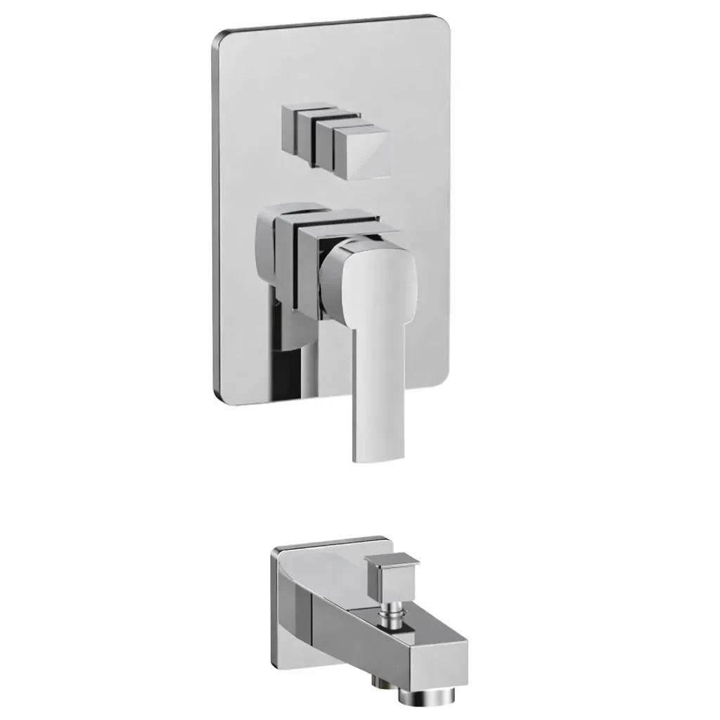 [MCA160] Robinetterie de salle de bain encastrée Pedra aspect chrome avec diverteur 3 voies et sortie de douche