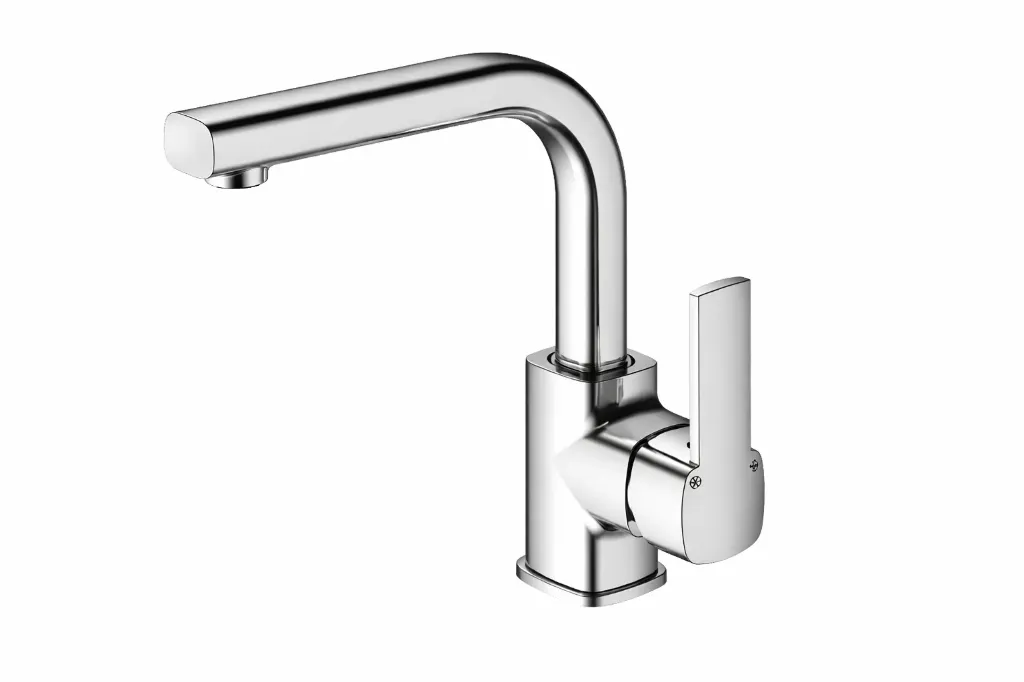 [MTL160] Robinet monobloc pour lavabo en forme de L aspect chrome Pedra avec levier unique