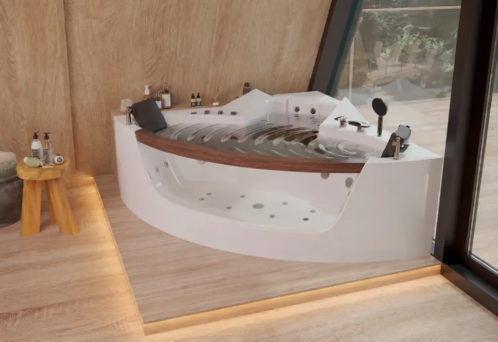 Jacuzzi d'angle Sydney 180 x 80 blanc avec façade incurvée