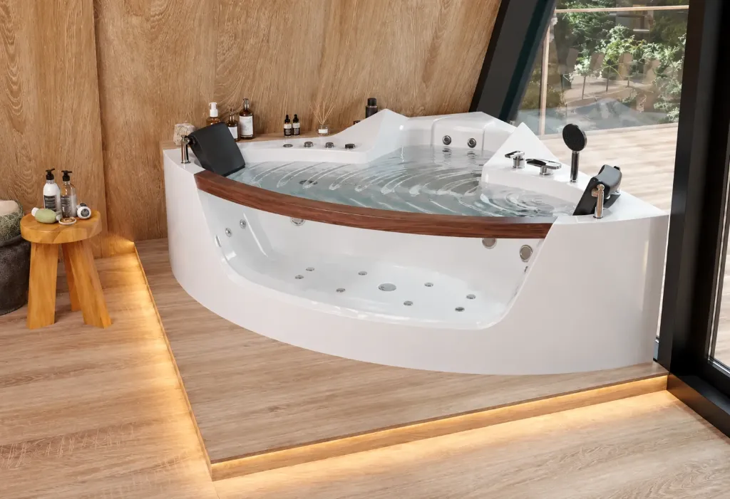 Sydney 180 x 80 White Corner Jacuzzi with Curved Front
