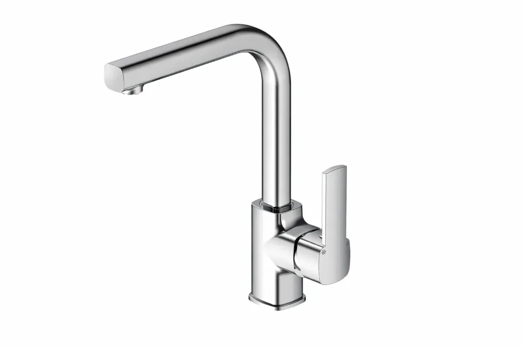 [MTE160] Robinet de lavabo monobloc en forme de L aspect chrome avec levier unique