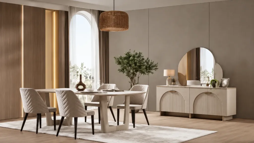 Ensemble de salle à manger Rena Standstone avec console, miroir et table à manger