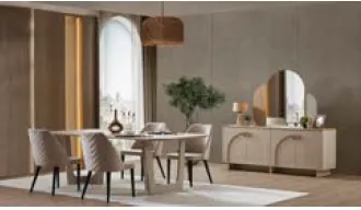 Rena Standstone Dining Room Set with Console Mirror and Dining Table