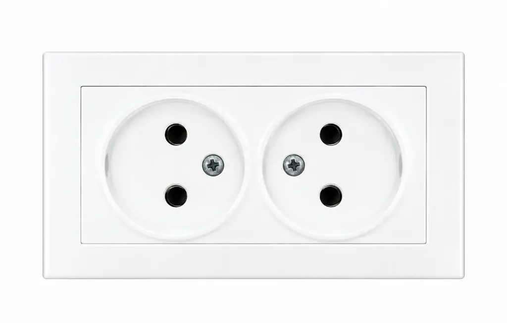 [95XX1204] White Double Electrical Socket with Twin Round Outlets
